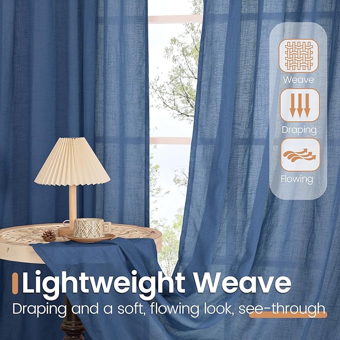 BGment Short Navy Blue Semi Sheer Curtains 40 Inch Length for Windows, Linen Small Drapes Light Filtering for Bathroom Cafe Decor with Rod Pocket Lightweight, 2 Panels Set, Each 30 Inch Wide