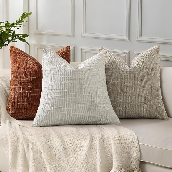 decorUhome Light Brown Chenille Euro Sham Throw Pillow Covers 22x22 Set of 2 Textured Soft Cozy Slubby Couch Pillow Covers Modern Farmhouse Boho Decorative Pillow Cases for Bed Sofa Living Room