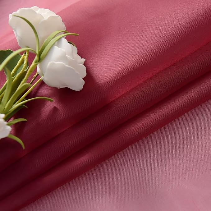 SpaceDresser Burgundy Sheer Curtains 4 Panels Rod Pocket Semi-Sheer Curtain 45 Inches Long Light Filtering Voile Window Drapes for Bedroom Living Room Kitchen, Each 52W x 45L