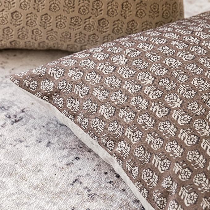 Foindtower Set of 2 Decorative Floral Long Body Lumbar Throw Pillow Covers Vintage Accent Farmhouse Cushion Covers Neutral Home Decor for Sofa Couch Chair Bedroom Living Room,14×36 Inch,Brown