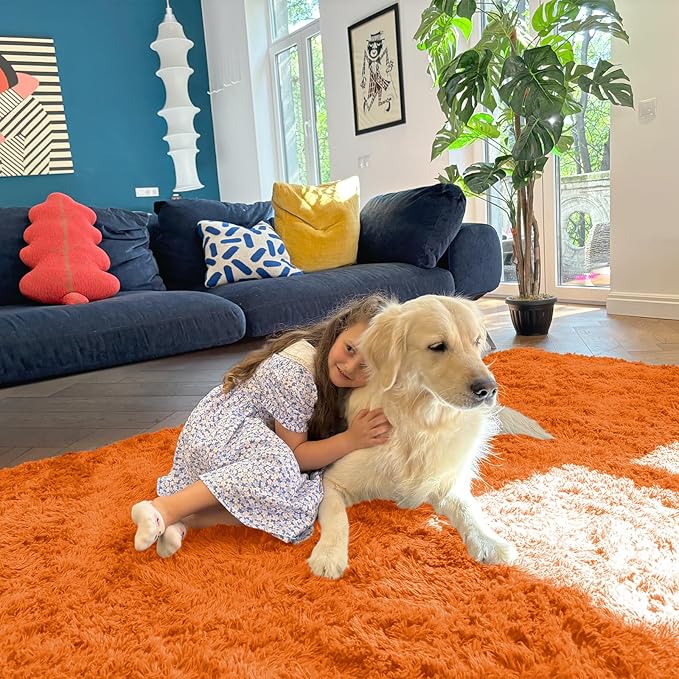 OLANLY 2x8 Machine Washable Runner Rugs for Hallway, Soft Fluffy Shaggy Bedside Rugs for Bedroom, Living Room, Indoor Floor Carpet for Kids Girls and Boys, Nursery Rooms, Home Decor Aesthetic, Orange