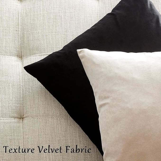 GIGIZAZA Beige Velvet Pillow Covers: Pack of 2 Super Soft Throw Pillows Solid Vintage Covers - 18x18 Decorative Elegant Champagne Couch Small Square Cushion Covers Used for Living Room,Bedroom