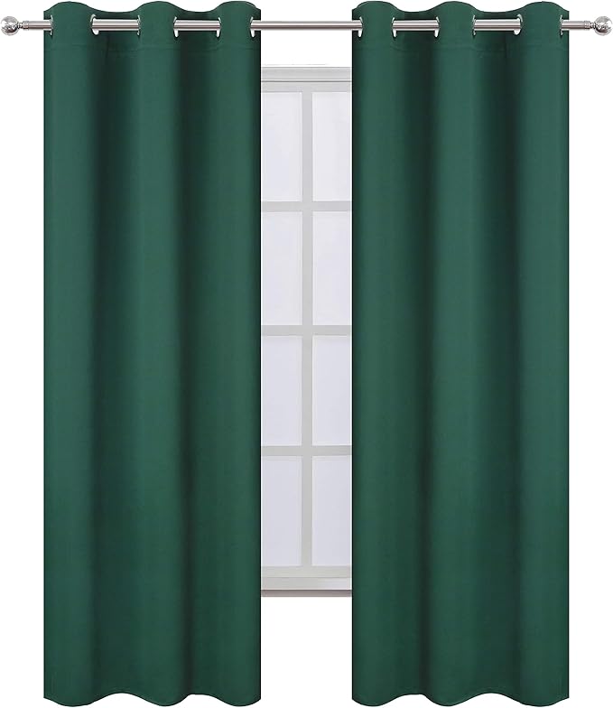 LEMOMO Dark Green Blackout Curtains/42 x 84 Inch/Set of Two Panels Grommet Bedroom Curtains