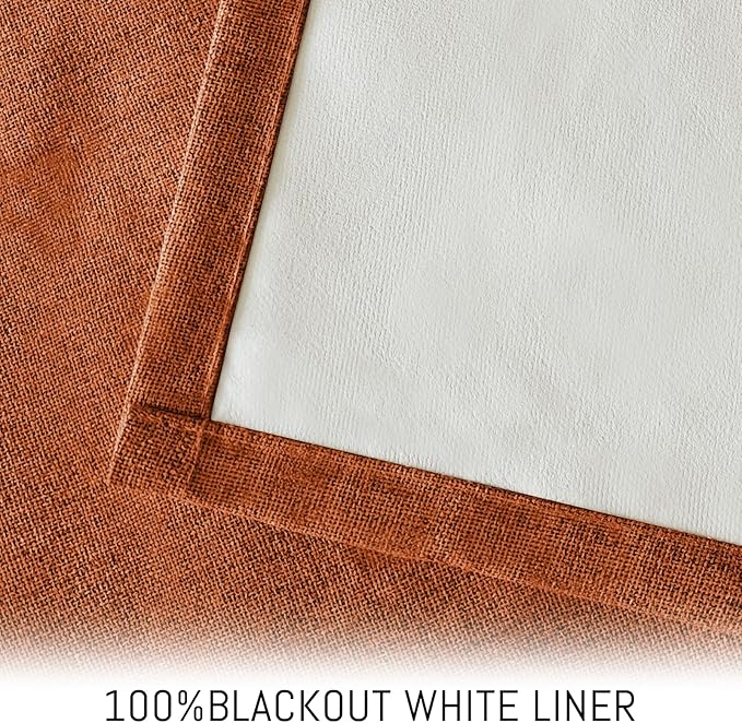 Yakamok Burnt Orange Linen Curtains 100% Blackout 84 Inches Long,Room Darkening Textured Curtains for Living Room Thermal Grommet Bedroom Curtains 2 Panels with White Liner