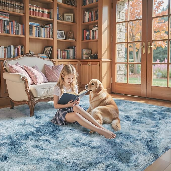 Rugs for Living Room 6x9, Alfombras para Salas Shag Large Plush Soft Area Rug, Shaggy Carpets for Bedroom, Kids Boys Girls Home Decor Aesthetic (Dark Blue Tie-Dyed, 6 x 9 Feet)