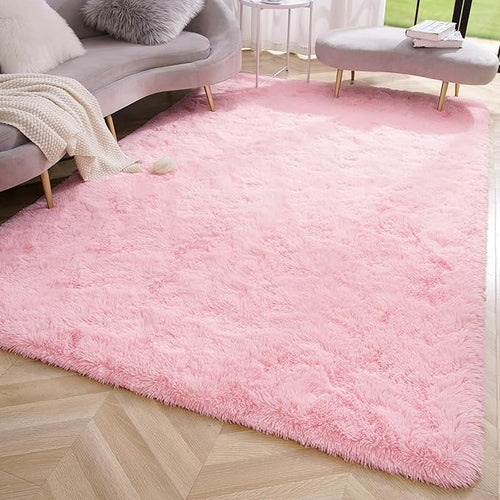 Amearea Premium Soft Area Rug 4x5.3 Feet, Pink Rugs for Living Room, Fluffy Carpet for Bedroom Nursery Playroom Teen Home Decor, Comfortable Indoor Furry Dorm Carpets, Pink
