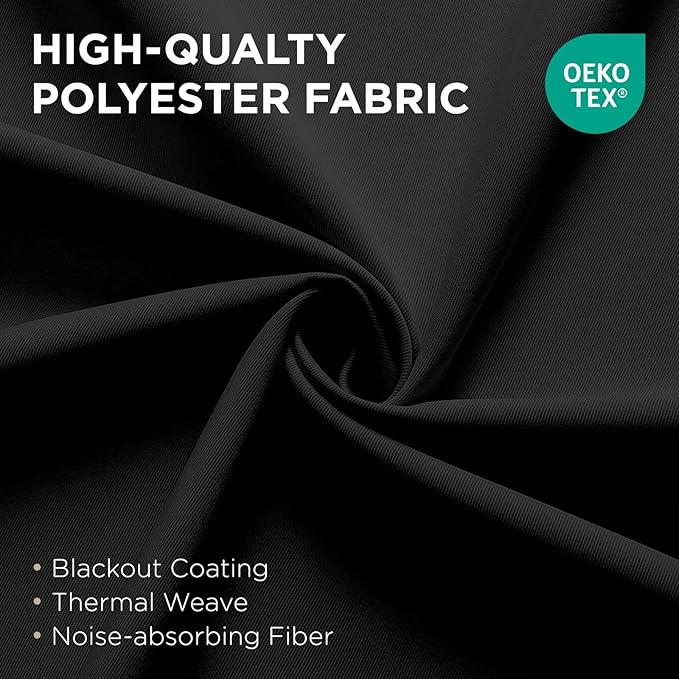 Joydeco Blackout Patio Sliding Door Curtains 90 Inches Long, Grommet Privacy Room Divider Curtains, Extra Wide Thermal Blackout Drapes for Bedroom Living Room (Black, 80Wx90L, 1 Panel)
