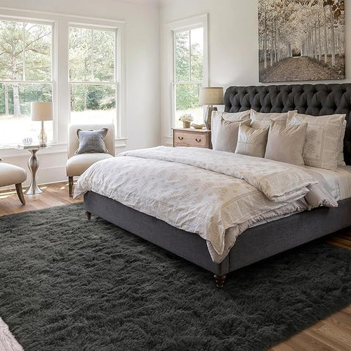 5x7 Ft Shag Area Rug for Bedroom, Ultra Soft Fluffy Furry Rugs for Living Room Indoor Floor, Aesthetic Carpet for Kids Home Decor (Grey)