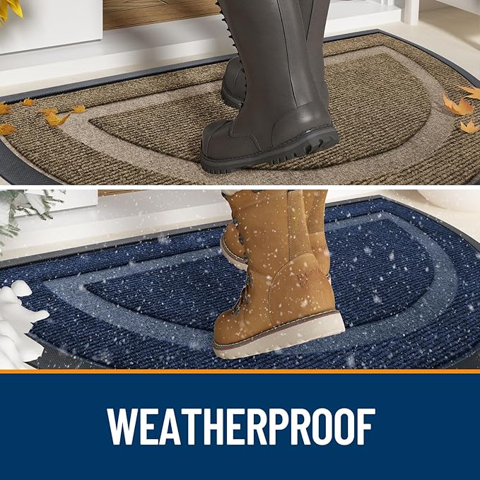 OLANLY Half Circle Door Mat Indoor Outdoor Entrance Welcome, Waterproof All-Season, All-Weather Doormat, Sturdy Natural Rubber, Low Profile, Easy Clean Patio Porch Entryway Mat, 59x35, Blue