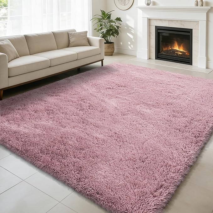 8x10 Fluffy Area Rugs for Living Room,Shag Area Rug for Bedroom,Blush Soft Fuzzy Rug Non-Shedding Indoor Plush Carpet for Kids Bedroom Nursery Home Decor