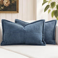 MIULEE Blue Corduroy Lumbar Pillow Covers 12x20 Inch 12x20 Inch with Splicing Set of 2 Soft Boho Pillow Covers Broadside Decorative Textured Summer Coastal Pillowcases for Couch Bed Livingroom