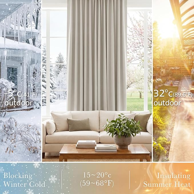 PONY DANCE Cream Draperies & Curtains - Room Darkening Back Tab Top Thermal Insulated Noise Reducing Short Curtain Panels for Kitchen Bedroom, 42 Wide x 36 Inches Long, Cream, 2 PCs