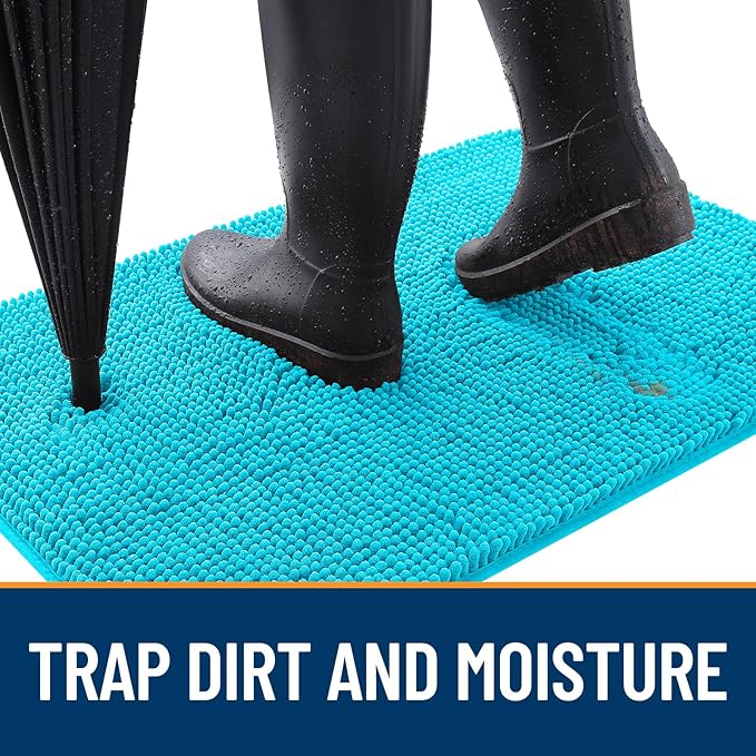 OLANLY Dog Door Mat for Muddy Paws 59x32, Absorbs Moisture and Dirt, Absorbent Non-Slip Washable Doormat, Quick Dry Chenille Mud Mat for Dogs, Entry Indoor Entryway Carpet for Inside Floor, Aqua Blue