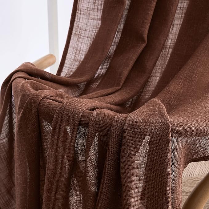 MIULEE Chocolate Brown Linen Curtains 84 Inch Length for Bedroom Living Room, Soft Thick Linen Textured Window Drapes Semi Sheer Light Filtering Back Tab Rod Pocket Burlap Look Decor, 2 Panels