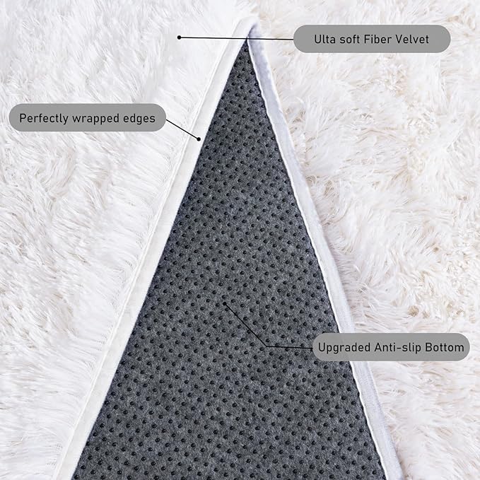 Rugs for Living Room 8x10, Soft Shaggy Modern Shag Area Rug for Bedroom, Upgrade Non-Slip Plush Fluffy Carpet for Kids Boys Girls Room Home Decor Aesthetic, Cream White