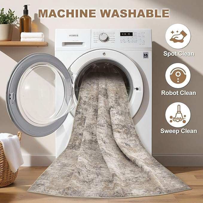 Nakagishi 8x10 Area Rugs Living Room: Washable Abstract Large Neutral Soft Rug Stain Resistant Modern Indoor Floor Non-Slip Carpet for Bedroom Nursery Kids Playroom Office Dining Room Dorm- Brown Grey