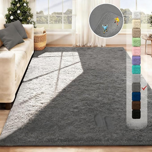 5x7 Area Rug for Living Room: Fluffy Shag Soft Washable Rugs Fuzzy Plush Indoor Carpet for Bedroom Nursery Playroom Dorm Kids Girls Boys Room (Dark Grey, 5'x7')