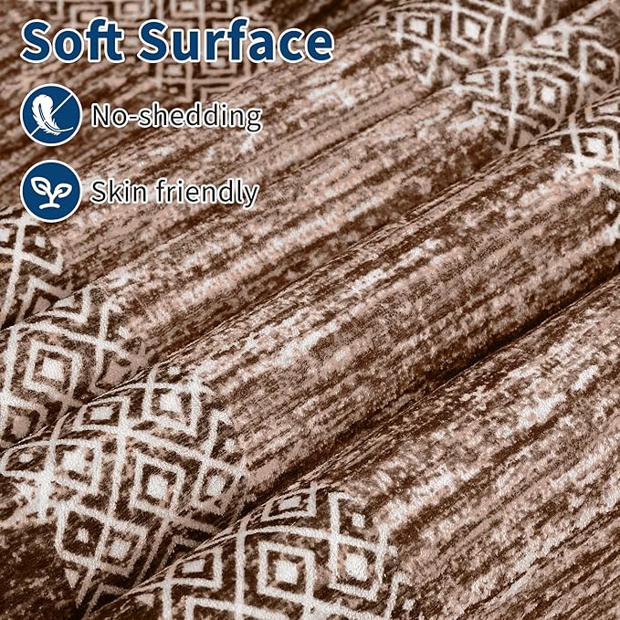 GarveeHome Washable Runner Rug 2x6 Modern Hallway Rug Non Slip Entryway Runner, Geometric Bordered Printed Carpets, Low Pile Thin Foldable Floor Mats, Soft Non Shedding for Kitchen Laundry, Brown