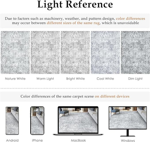 8x10 Area Rug Washable Vintage Living Room Carpet Large Indoor Non Slip Grey Bedroom Distressed Low Pile Retro Accent Throw Rug for Dining Room