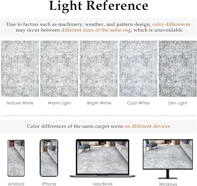PureCozy 6x9 Area Rug Washable Vintage Living Room Carpet Large Indoor Non Slip Grey Bedroom Distressed Low Pile Retro Accent Throw Rug for Dining Room