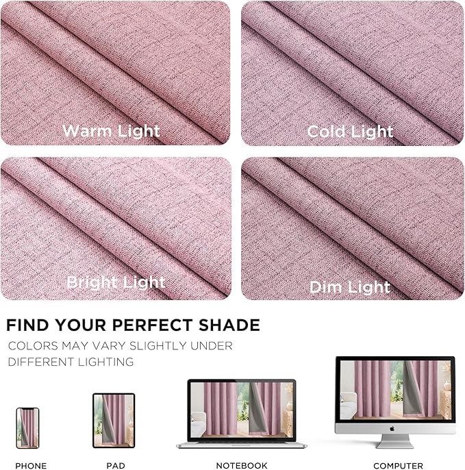 Joydeco Linen Blackout Curtains for Bedroom - 100% Light Blocking 1 Panels, Pink Drapes 100" W x 96" L, Thermal Insulated Room Darkening Curtains for Living Room, Rod Pocket & Back Tabs
