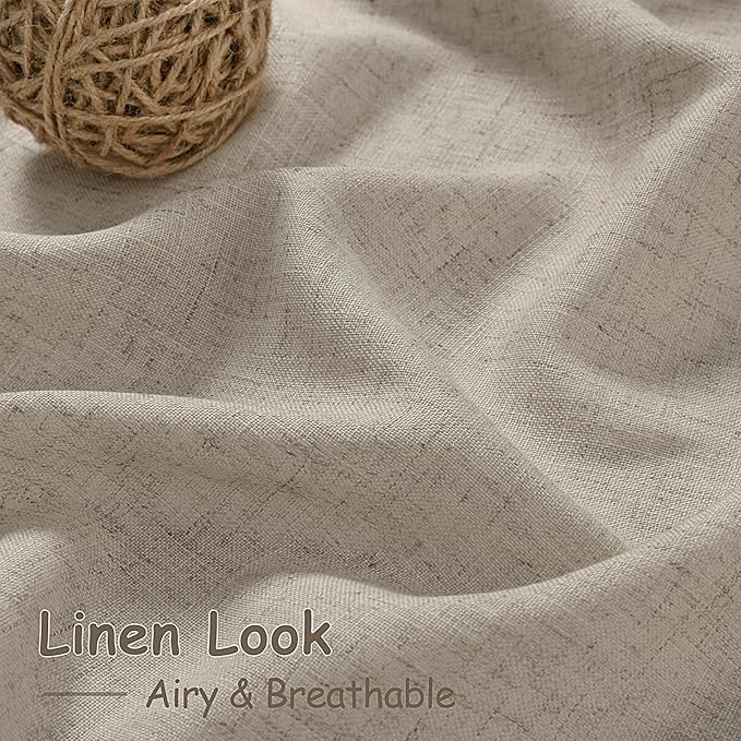 Nanspring Living Room Curtains 63 Inch Length Linen Blend Cobblestone Light Filtering Semi Sheer Curtain Back Tab and Rod Pocket Modern Farmhouse Decor Elegant Drapes for Bedroom 52x63, 2 Panels
