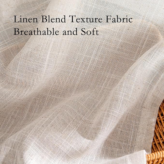 MYSKY HOME Natural Linen Sheer Curtains 63 Inch Length for Bedroom, Window Curtain Panels Light Filtering Privacy Drapes Set, Boho Farmhouse Style Texture Soft Touch, 50" x 63", Linen, 2 Panels