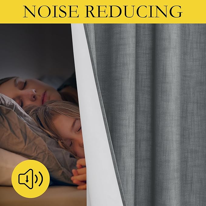 NICETOWN 100% Absolutely Blackout Linen Curtains, Dove Grey, 34" Wide, 48" Length Energy Saving Curtains for Cupboard 2 Panels Set, Vertical Blinds