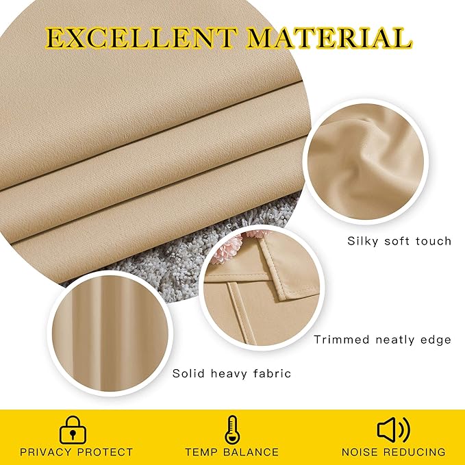NICETOWN Blackout Window Curtains for Bedroom - Window Treatment Thermal Insulated Solid Grommet Vertical Drapes Window Treatments for Cafe, Biscotti Beige, Set of 2, W40 x L63