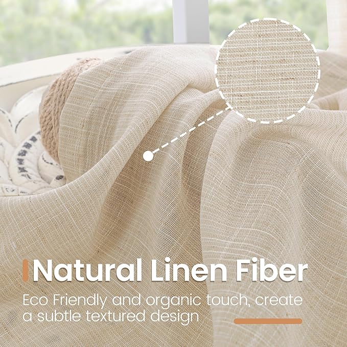 BGment Burlap Linen Curtains 84 Inch Length for Living Room - Tan Light Filtering Semi Sheer Natural Drapes with Rod Pocket Lightweight Window Treatments for Bedroom Farmhouse, 2 Panels, 52 X 84 Inch