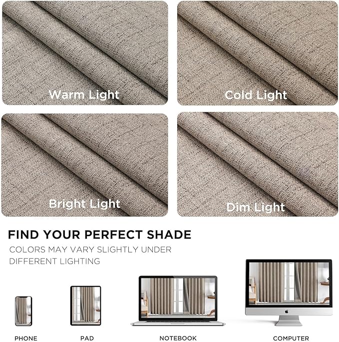 Joydeco Linen Blackout Curtains for Bedroom - 100% Light Blocking 1 Panels, Linen Drapes 70" W x 108" L, Thermal Insulated Room Darkening Curtains for Living Room, Rod Pocket & Back Tabs