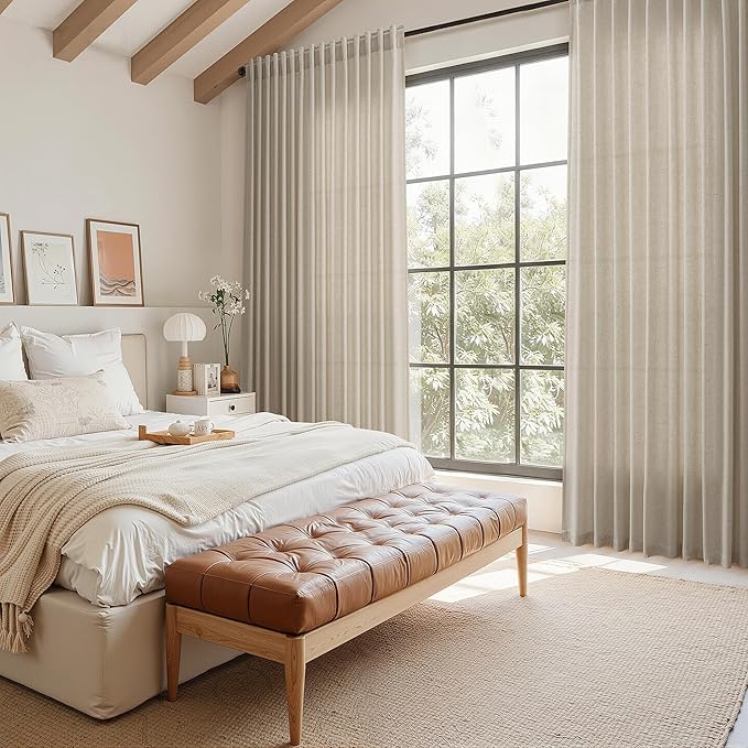 Nanspring Living Room Curtains 63 Inch Length Linen Blend Cobblestone Light Filtering Semi Sheer Curtain Back Tab and Rod Pocket Modern Farmhouse Decor Elegant Drapes for Bedroom 52x63, 2 Panels