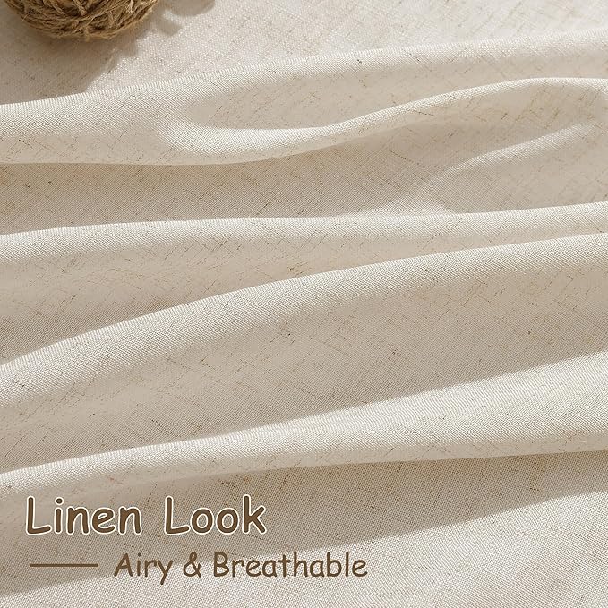 Cream Beige Linen 112 Inch Curtains for Living Room Light Filtering Semi Sheer Curtain Back Tab Modern Farmhouse Decor Elegant Coastal Drapes Floor to Ceiling High Window for Bedroom 52x112, 2 Panels