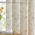 jinchan Floral Linen Curtains for Living Room 84 Inch Length Green Flower Curtain Rod Pocket Back Tab Farmhouse Curtains with Printed Floral Bedroom Window Curtain Set, 2 Panels Green