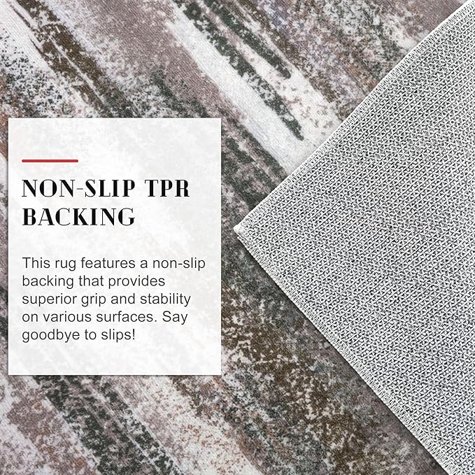 Lansny Modern Abstract Runner Rug 2.6x10, Dark Light Brown White Washable Long Kitchen Runner Non-Slip Soft Hallway Rug Runner Thin Print Faux Wool Carpet for Entryway Bedroom Laundry Room Indoor