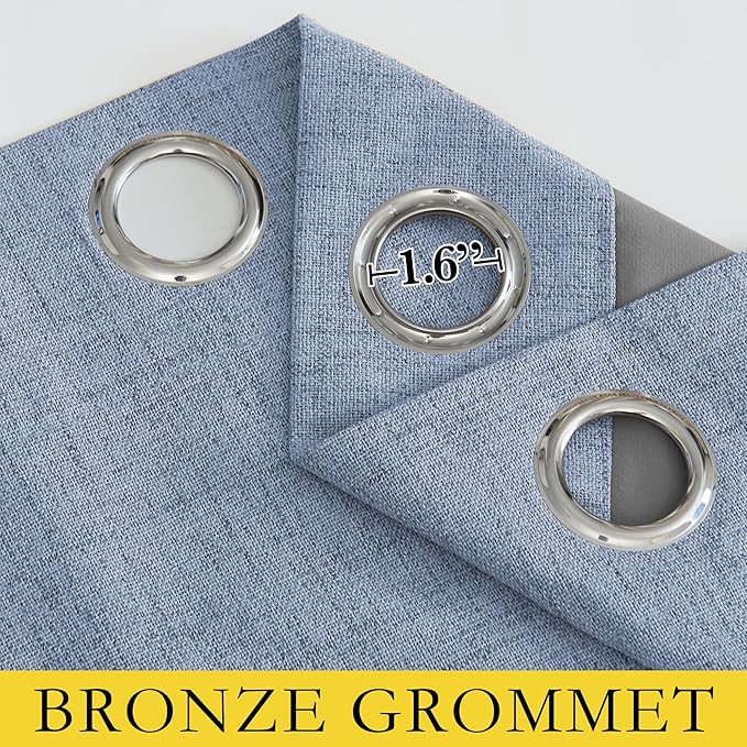 NICETOWN Stone Blue Vintage Linen 100% Blackout Curtains for Living Room, Thermal Insulated Curtains 48" Long, Noise Reducing Window Treatment Drapes for Hall Room, 52" Wide Per Panel, Set of 2