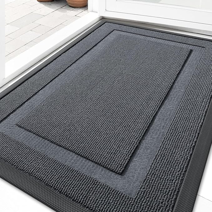 OLANLY Front Door Mat Indoor Outdoor Entrance, Waterproof All-Season, All-Weather Doormat, Sturdy Natural Rubber, Low Profile, Easy Clean Patio Porch Entryway Mat, 35x23, Charcoal Gray