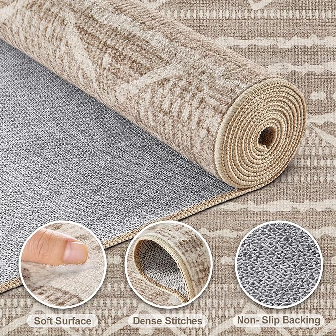 Nakagishi 5x8 Area Rug Living Room: Washable Boho Large Neutral Soft Rugs Farmhouse Stain Resistant Modern Indoor Non-Slip Floor Carpet for Bedroom Nursery Kids Playroom Office Dining Room- Dark Brown