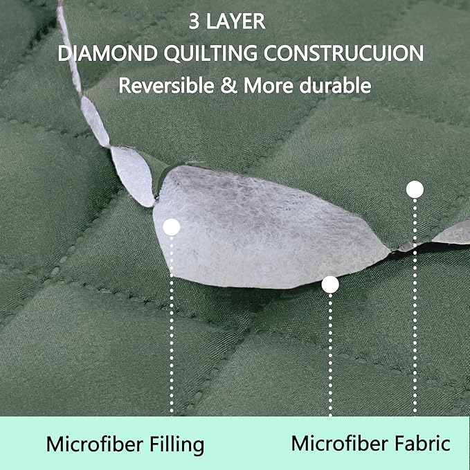 Reversible Sofa Covers Couch Cover Furniture Protector for Dogs Elastic Straps Water Resistant(Sofa,Greyish Green/Taupe)