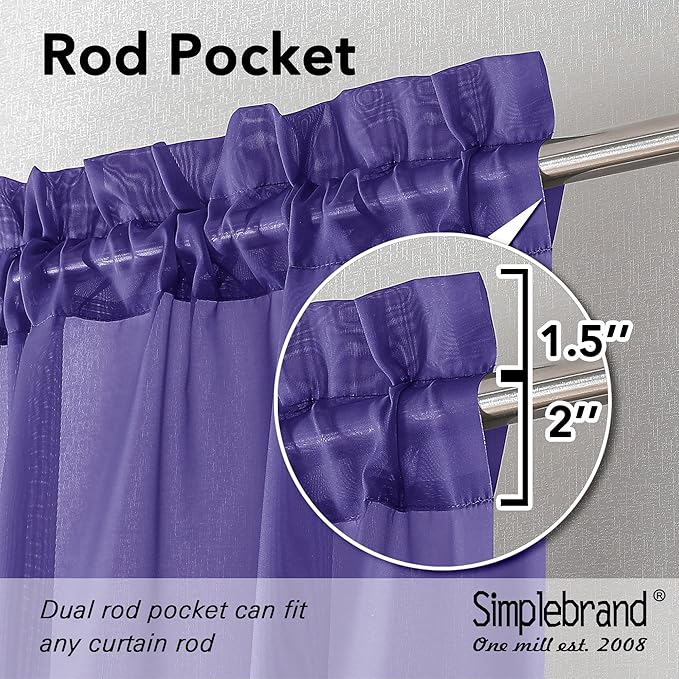 Simplebrand Purple Sheer Curtains 96 Inches Long, Light Filtering Rod Pocket Solid Color Window Sheer Curtain Panels, Elegant Curtains & Drapes for Living Room, Bedroom 2 Panels (Pink, 42" W x 96" L)