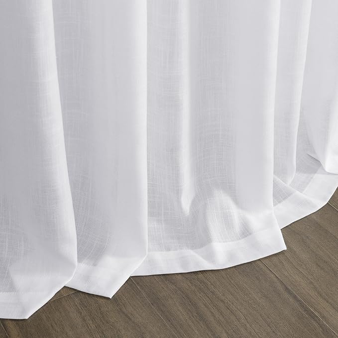 Snow White Linen Curtains 108 Inches Long for Living Room Light Filtering Semi Sheer Curtain Back Tab Luxury Neutral Modern Farmhouse Decor Floor to Ceiling High Window for Bedroom 52x108,2 Panels