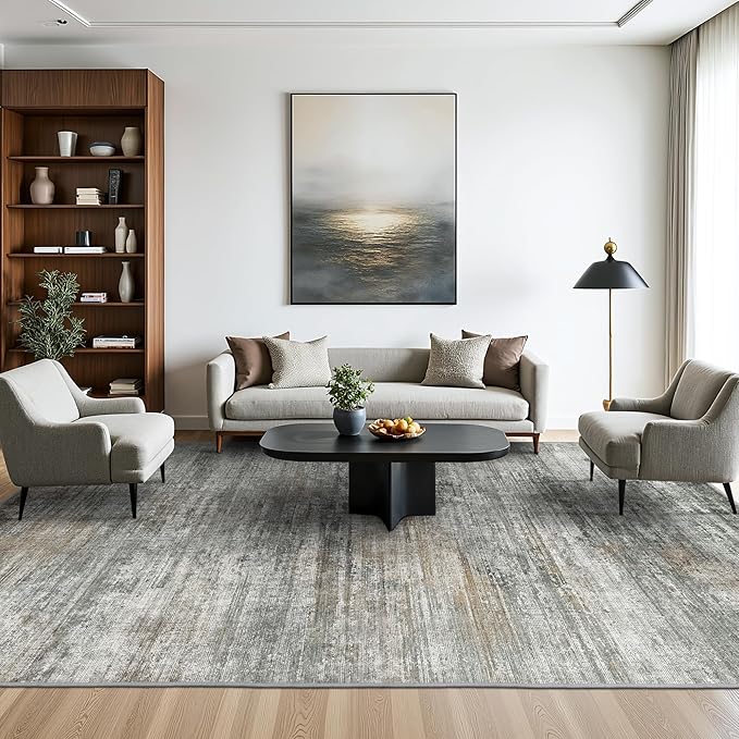 BEIMO Area Rugs 5x7 for Living Room Bedroom, Modern Abstract Machine Washable Rug, Large Soft Low Pile Floor Cover with Non Slip Backing for Dining Room, Ash Gray Brown