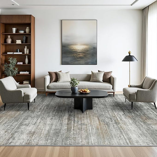 Area Rugs 4x6 for Living Room Bedroom, Modern Abstract Machine Washable Rug, Large Soft Low Pile Floor Cover with Non Slip Backing for Dining Room, Ash Gray Brown