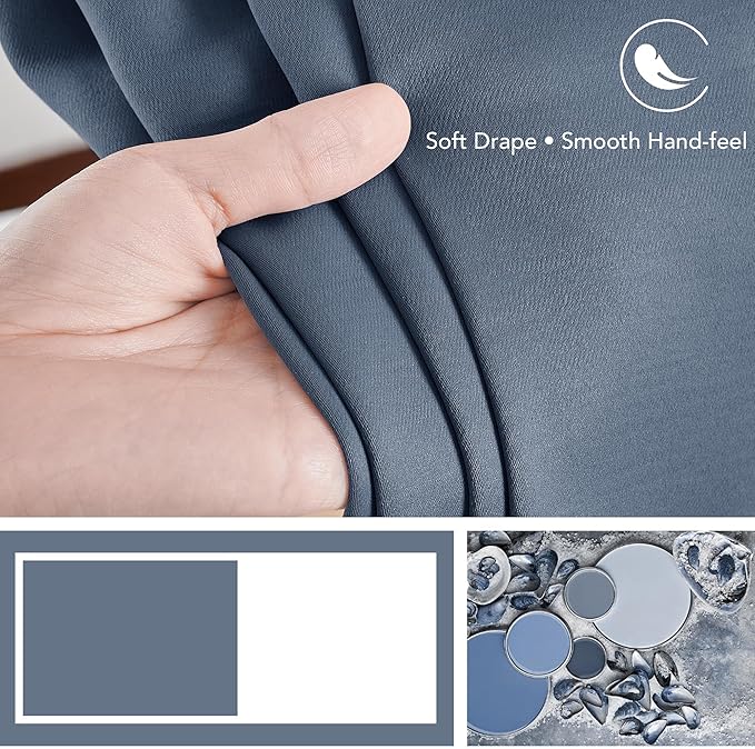 Deconovo Blackout Curtains, Thermal Insulated, W70 x L108 2 Panels, Back Tab, Machine Washable, Room-Darkening Drapes for Bedroom/Living Room Stone Blue