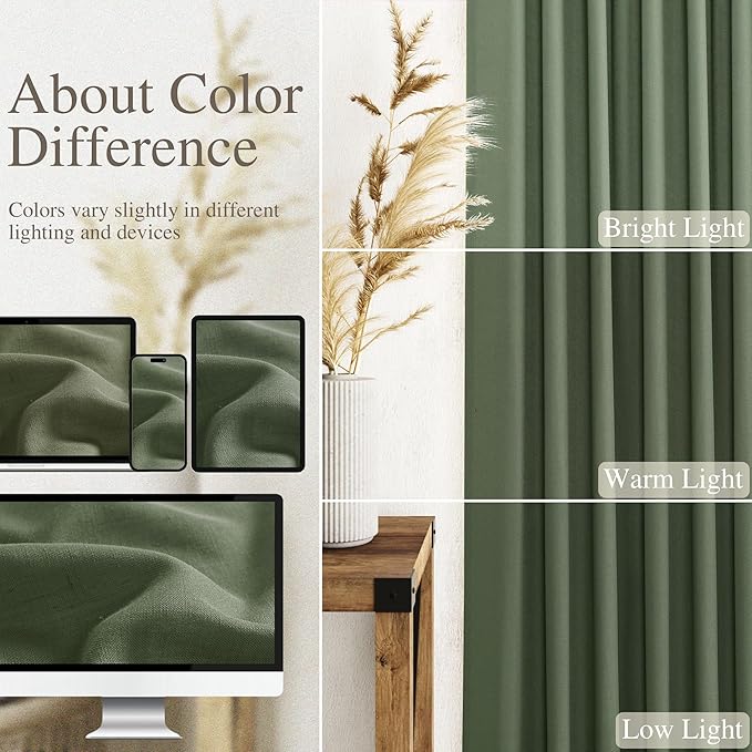 130 Inch Extra Long Curtain for Floor to Ceiling High Window Olive Green Linen Back Tab Curtains for Living Room Filtered and Breathable Semi Sheer Drapes Modern Farmhouse Boho Decor 52x130,2PCS
