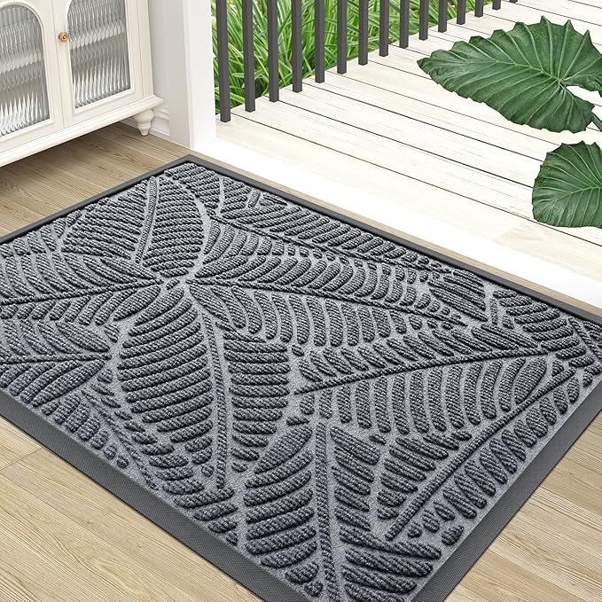 Colorxy Waterproof Doormat, Sturdy Natural Rubber Front Indoor Mat, Non Slip Low Profile Indoor Outdoor Door Mats, Stain and Fade Resistant Floor Mat, Easy Clean Patio Entrance Mat, 59''x23'', Grey