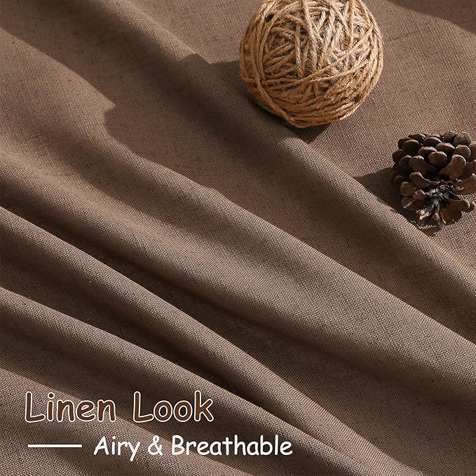 Extra Long Caramel Brown Linen Curtain 108 Inches Long 2 Panels Set Back Tab Linen Drapes for Living Room Modern Farmhouse Light Filtering Semi Sheer Curtains 108 Inch Length for Big Window 52x108