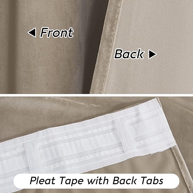 RYB HOME Velvet Curtains 120 inches Long - Smooth Durable Earth Tone Drapes Extra Long Room Darkening Privacy Window Treatment for Living Room, Camel Beige, W52 x L120 inches, Set of 2