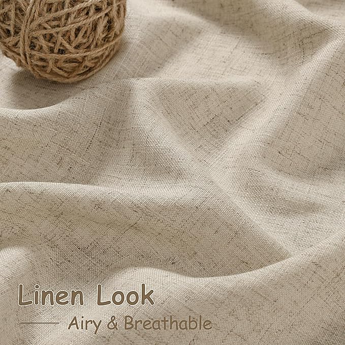 Taupe Burlywood Linen Curtains 80 Inch Length for Living Room Light Filtering Semi Sheer Curtain Back Tab Rustic Luxury Neutral Modern Farmhouse Decor Drapes for Bedroom Dinner Room 52x80, 2 Panels