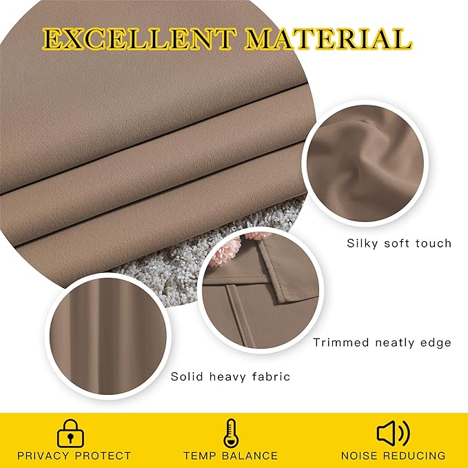 NICETOWN Bedroom Blackout Curtains and Drapes - Window Treatment Thermal Insulated Solid Grommet Blackout Draperies for Bedroom (Set of 2 Panels, 52 by 63 Inch, Cappuccino)